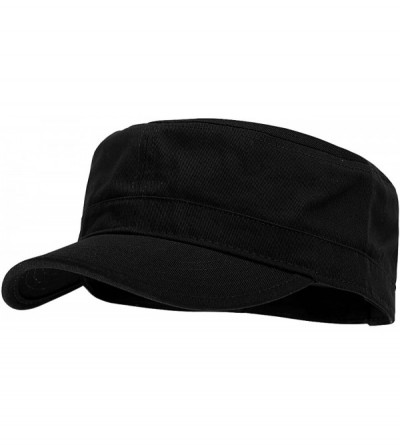 Baseball Caps Fashionable Solid Color Unisex Adjustable Strap Cadet Cap - Black - CK11KMUUUPF $18.02