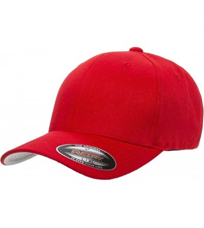 Baseball Caps Flexfit Premium Wool Blend Ballcap - Stretch Fit- Original Baseball Cap w/Hat Liner - Red - CL18H9MRKRI $25.57