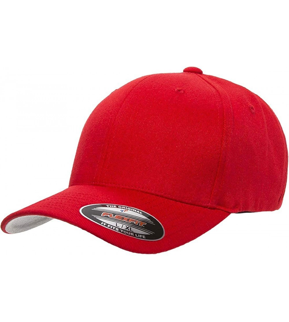 Baseball Caps Flexfit Premium Wool Blend Ballcap - Stretch Fit- Original Baseball Cap w/Hat Liner - Red - CL18H9MRKRI $10.86