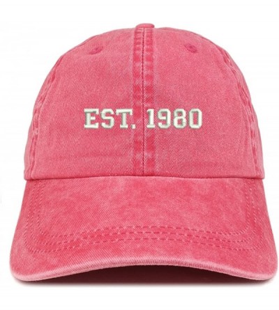 Baseball Caps EST 1980 Embroidered - 40th Birthday Gift Pigment Dyed Washed Cap - Red - C2180QLT92Y $33.43