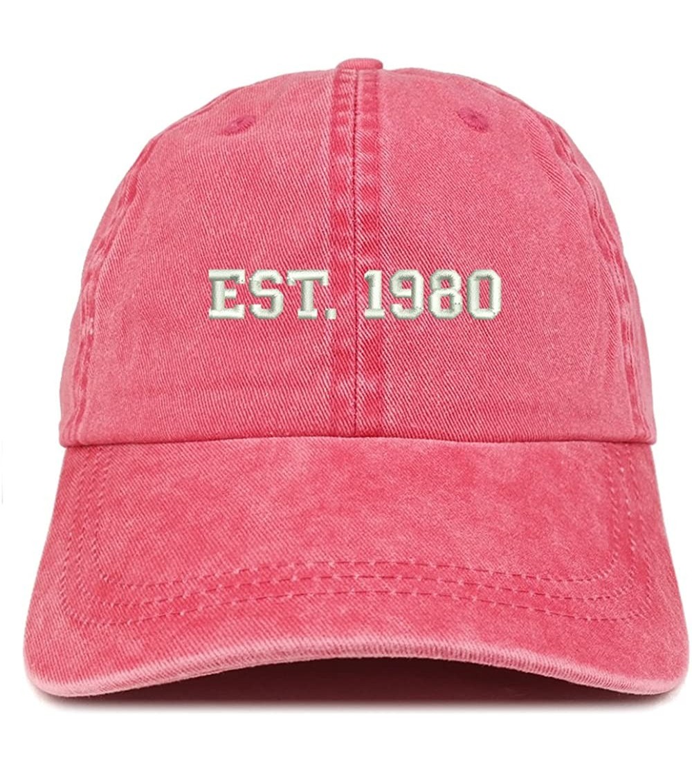 Baseball Caps EST 1980 Embroidered - 40th Birthday Gift Pigment Dyed Washed Cap - Red - C2180QLT92Y $16.94