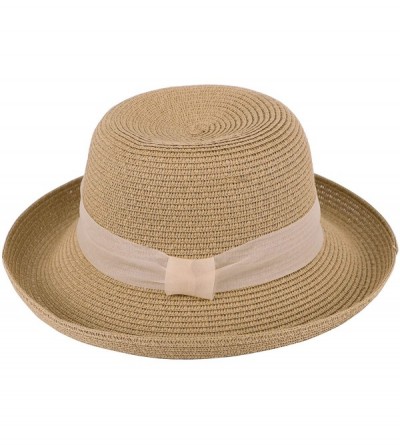 Sun Hats Women's Lightweight Packable Bucket Straw Sun Hat with Decorative Ribbon - Nature - CD18CCMNQLS $16.01