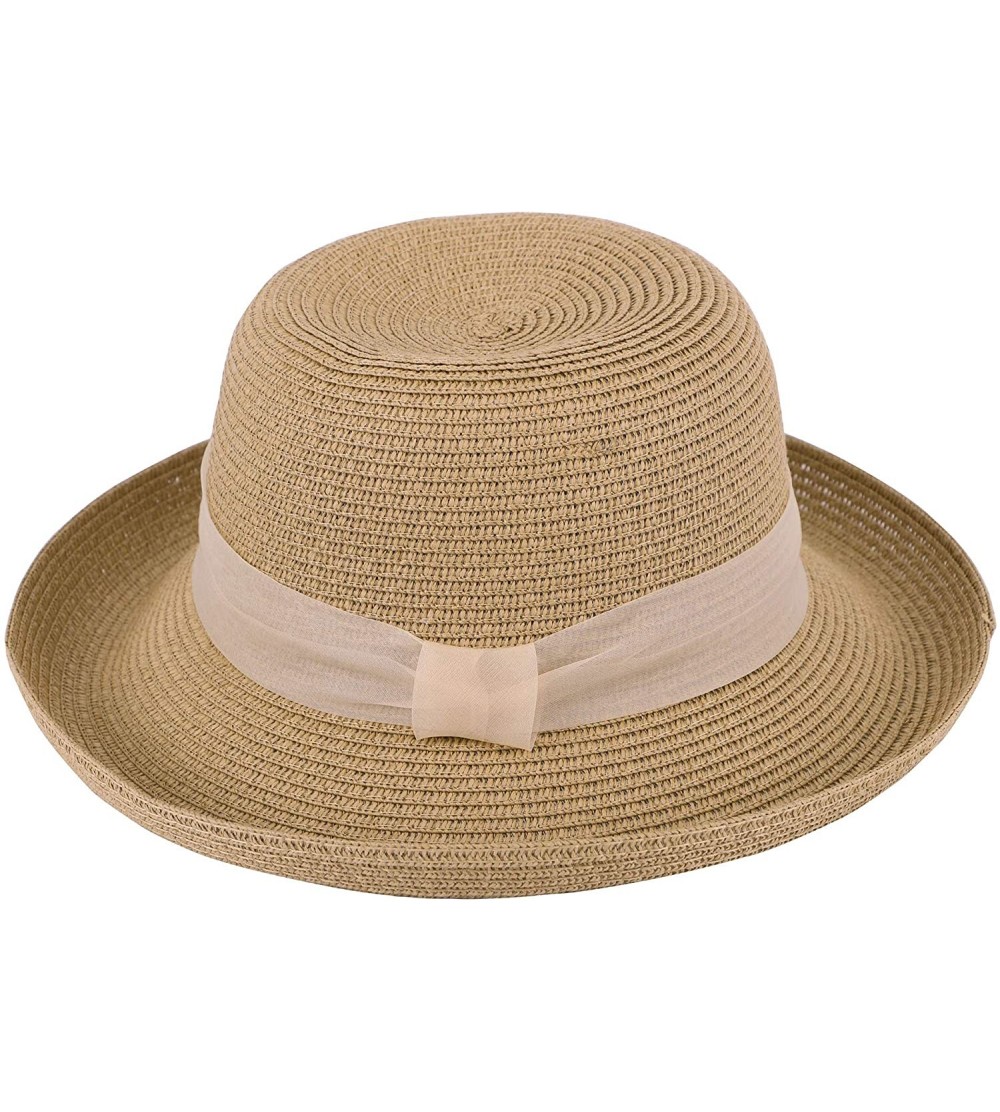 Sun Hats Women's Lightweight Packable Bucket Straw Sun Hat with Decorative Ribbon - Nature - CD18CCMNQLS $35.31
