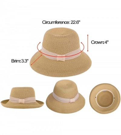 Sun Hats Women's Lightweight Packable Bucket Straw Sun Hat with Decorative Ribbon - Nature - CD18CCMNQLS $35.31