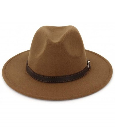 Fedoras Men & Women Panama Hat Classic Wide Brim Fedora Hat with Belt Buckle - Khaki - CH18SA7WSAL $26.65