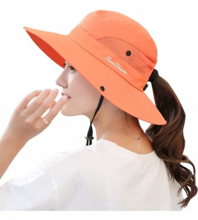 Sun Hats Women's Summer Mesh Wide Brim Sun UV Protection Hat with Ponytail Hole - Pure Orange - CX18TCYXDTC $13.82