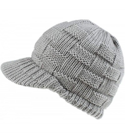 Skullies & Beanies Women's Warm Chunky Cable Knit Messy Bun Hat Ponytail Visor Beanie Cap - Weave - Light Grey - C918Z2N7A7H ...
