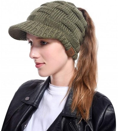 Skullies & Beanies Women's Warm Chunky Cable Knit Messy Bun Hat Ponytail Visor Beanie Cap - Weave - Light Grey - C918Z2N7A7H ...