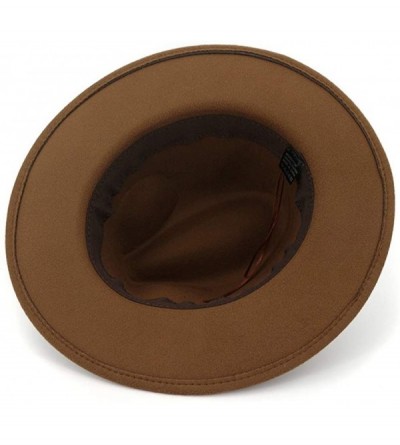 Fedoras Men & Women Panama Hat Classic Wide Brim Fedora Hat with Belt Buckle - Khaki - CH18SA7WSAL $26.65