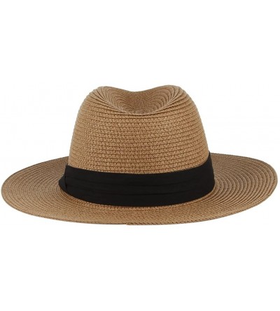 Sun Hats Men's Paper Woven Straw Panama Trilby Fedora Beach Sun Hat Large/22.8" - Coffee - C918365U92Q $7.85