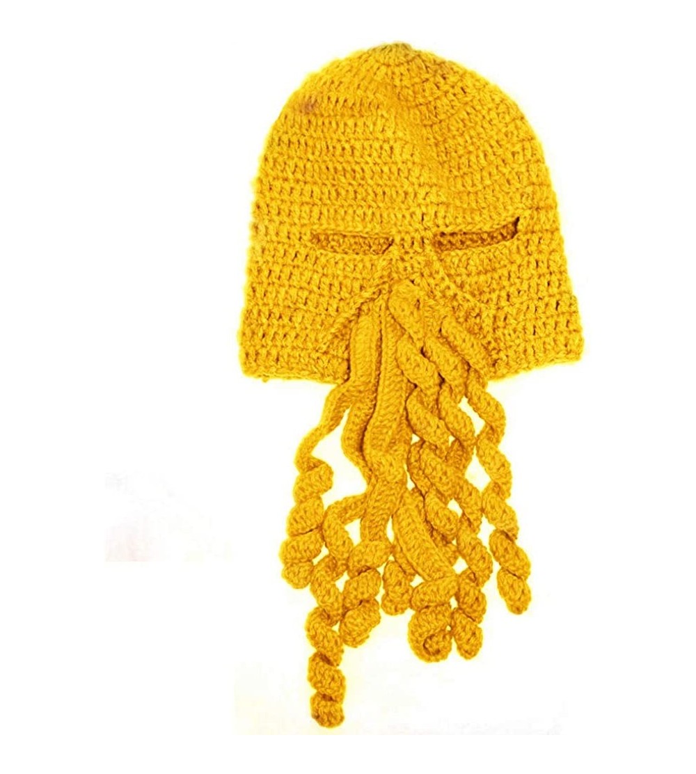 Skullies & Beanies Crochet Octopus Tentacle Beanie Hat Squid Cover Cap Knitted Beard Caps - Yellow - CQ12GALZ10R $8.16