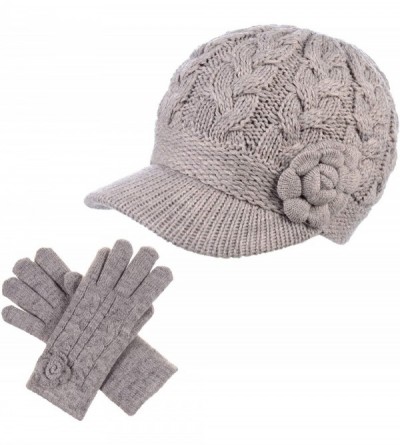 Newsboy Caps Women's Winter Fleece Lined Elegant Flower Cable Knit Newsboy Cabbie Hat - C5199924LEY $59.83
