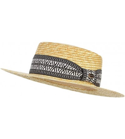 Sun Hats Women's Summer Wide Brim Straw Boater Hat Retro Style Flat Top Panama Straw Beach Sun Hat - Plaid - CP18U7HUG5N $23.99