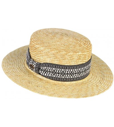 Sun Hats Women's Summer Wide Brim Straw Boater Hat Retro Style Flat Top Panama Straw Beach Sun Hat - Plaid - CP18U7HUG5N $23.99