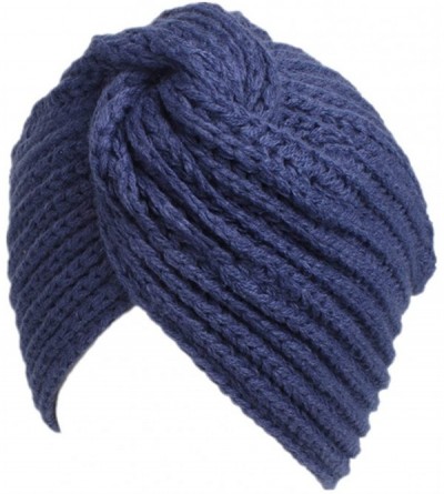 Skullies & Beanies Winter Hat Warm Knit Cap Beanie Sleep Chemo Turban Headwear Cancer Patients - Navy Blue - CT187OM29NZ $20.31
