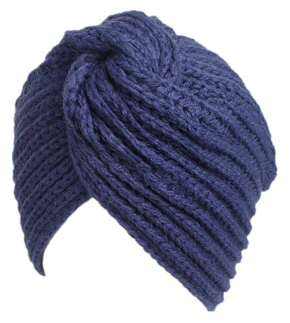 Skullies & Beanies Winter Hat Warm Knit Cap Beanie Sleep Chemo Turban Headwear Cancer Patients - Navy Blue - CT187OM29NZ $12.56