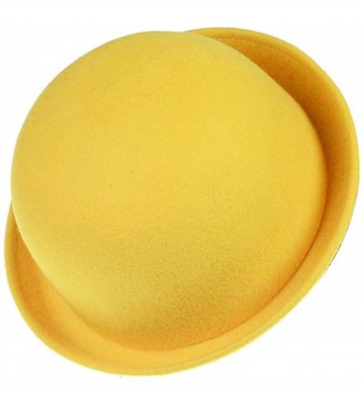 Fedoras Women's Girls Roll-up Brim Wool Dome Hat Bowler (Grey) - Yellow - C018N00RQW7 $18.98