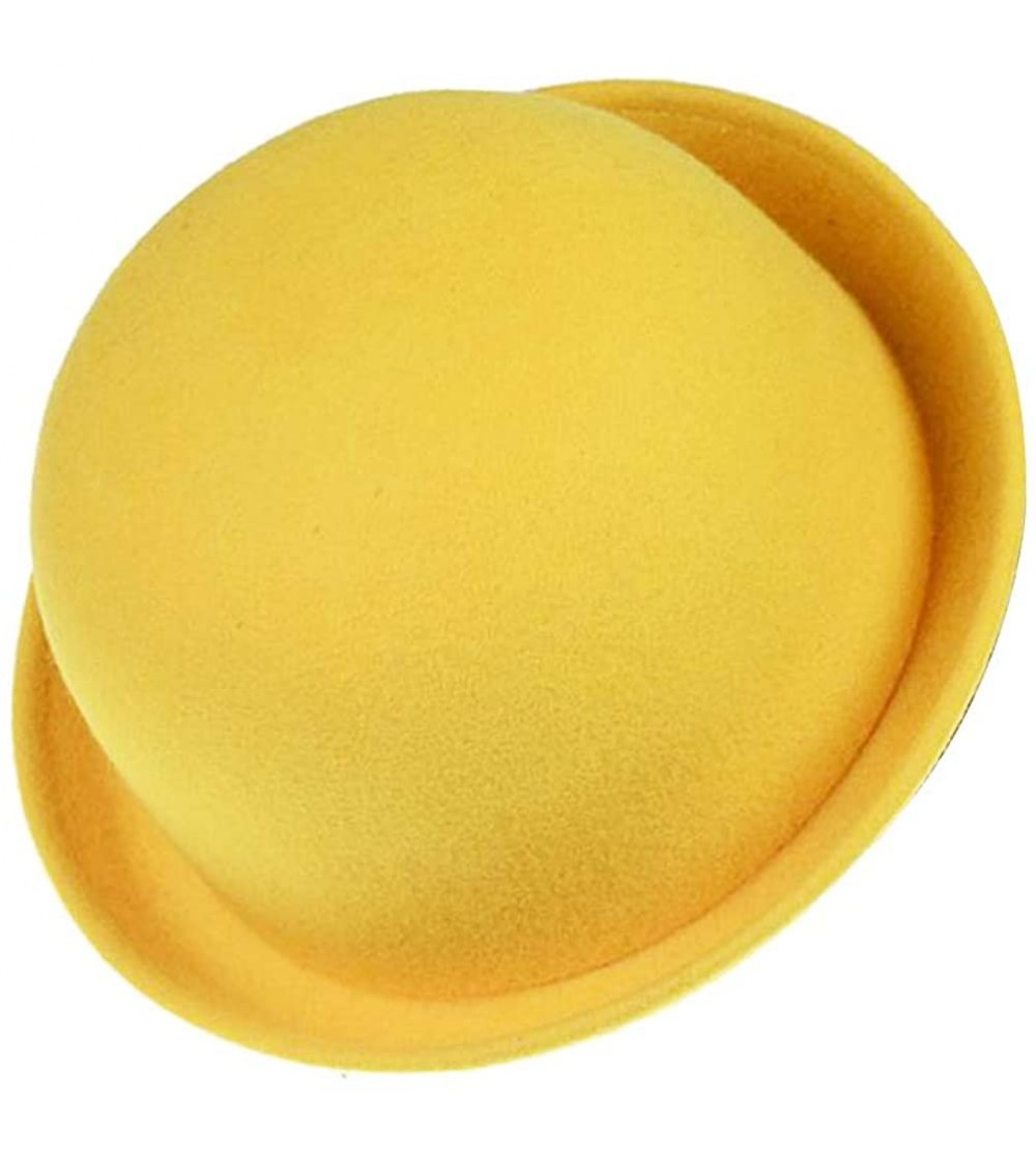 Fedoras Women's Girls Roll-up Brim Wool Dome Hat Bowler (Grey) - Yellow - C018N00RQW7 $12.14