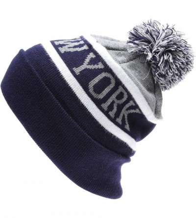 Skullies & Beanies USA Favorite City Cuff Winter Knitted Pom Pom Beanie Hat. - New York-navygrey - C218ARONZU2 $11.01