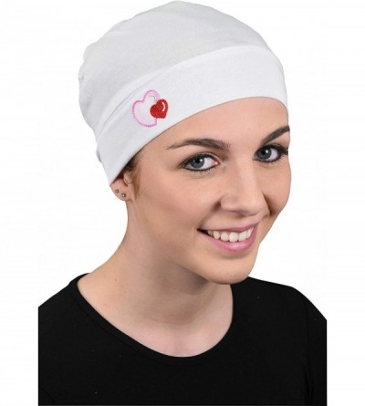 Skullies & Beanies Womens Soft Sleep Cap Comfy Cancer Hat with Hearts Applique - White - CJ17WUGLKYX $13.33