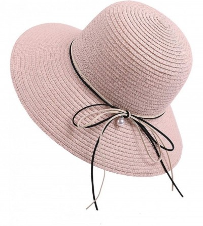Sun Hats Wide Brim Summer Beach Sun Straw Hats for Women UPF 50 Foldable Floppy - Pink - CG18XL0KWEH $28.93