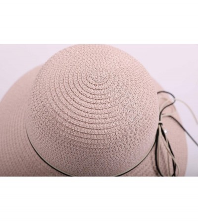 Sun Hats Wide Brim Summer Beach Sun Straw Hats for Women UPF 50 Foldable Floppy - Pink - CG18XL0KWEH $11.15