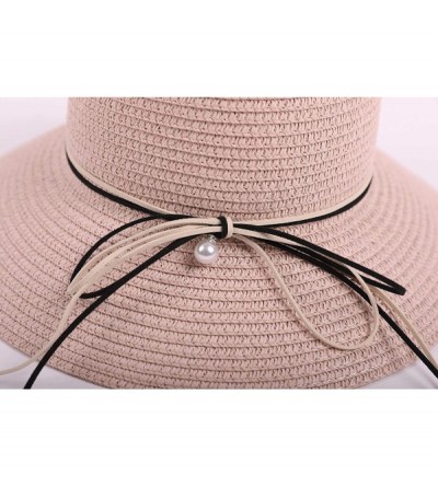 Sun Hats Wide Brim Summer Beach Sun Straw Hats for Women UPF 50 Foldable Floppy - Pink - CG18XL0KWEH $11.15