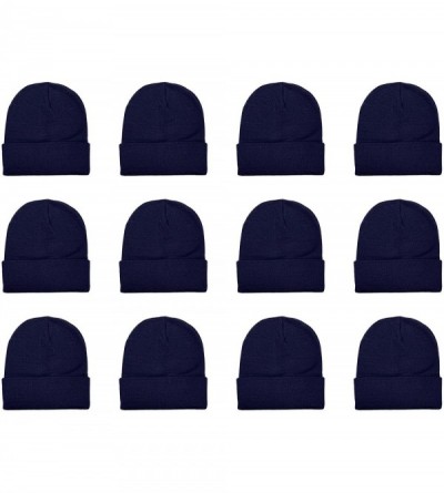 Skullies & Beanies Unisex Beanie Cap Knitted Warm Solid Color and Multi-Color Multi-Packs - 12 Pack - Navy - CK187RIRLSX $20.29