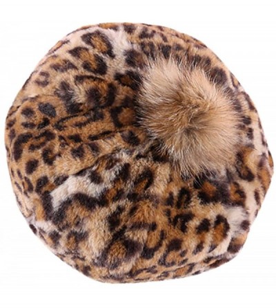 Berets Fashion Teen Girl Womens Berets Hat Winter Warm Leopard Cap Hairball Velvet Pumpkin Hat - Coffee - C418M4D4ZUD $19.01