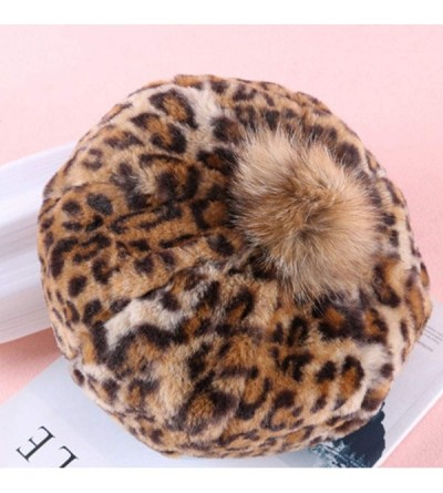 Berets Fashion Teen Girl Womens Berets Hat Winter Warm Leopard Cap Hairball Velvet Pumpkin Hat - Coffee - C418M4D4ZUD $8.48