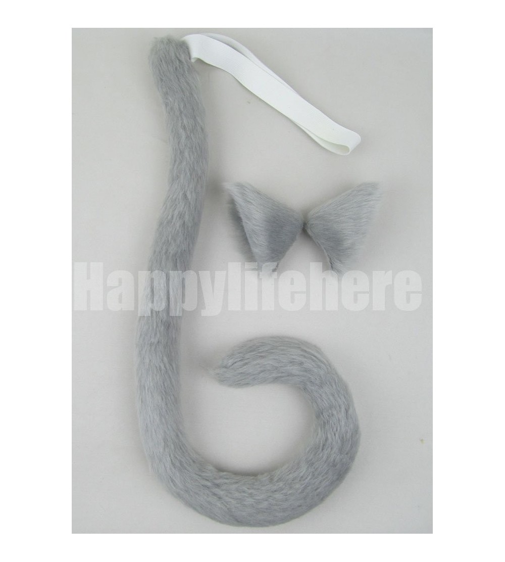 Headbands Long Fur Cat Ears and Cat Tail Set Halloween Party Kitty Cosplay Costume Kits (Silver Gray) - Silver Gray - C512GZV...