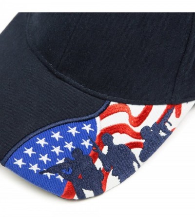 Baseball Caps Embroidered Marines Hat with USA Flag and Military Soldiers Silhouettes Adjustable Baseball Cap - Navy Blue - C...