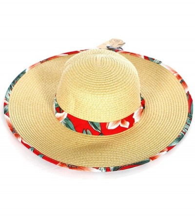 Sun Hats Summer Sun Hats for Women- Beach Hat- Straw Wide Brim Hat Floppy- Hiking Hat - Floral-red - C818QGZ9SAU $20.40