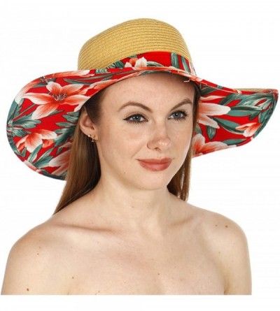 Sun Hats Summer Sun Hats for Women- Beach Hat- Straw Wide Brim Hat Floppy- Hiking Hat - Floral-red - C818QGZ9SAU $20.40