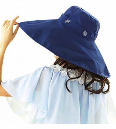 Bucket Hats Womens Summer Wide Brim Sun Hats Floppy Foldable Beach Bucket Hat UPF 50+ - Navy Blue - CE12IYF85ER $13.68