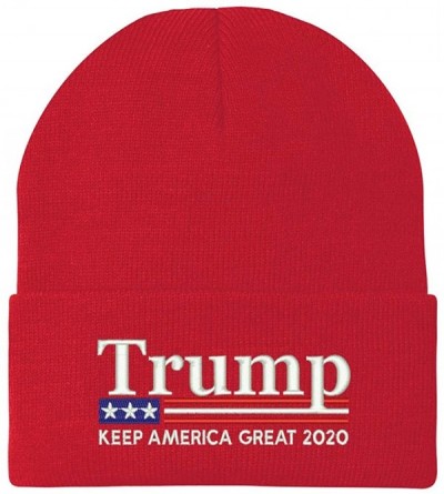 Skullies & Beanies Trump Keep America Great 2020 USA Flag Embroidered Winter Knitted Long Beanie - Red - CG18X7T2ADX $13.33