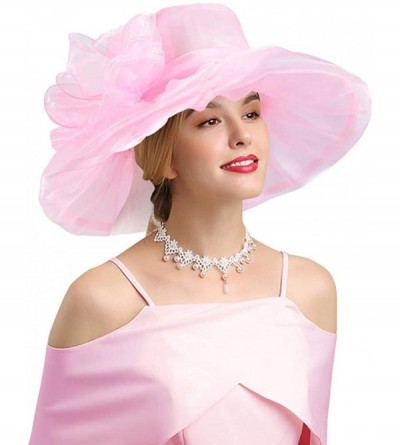 Sun Hats Women's Organza Kentucky Derby Church Fascinator Hat Wide Brim Summer Sun Hat for Bridal Tea Party Wedding - CM18TOU...