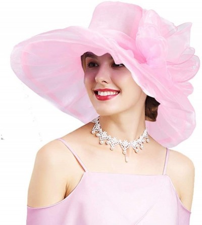 Sun Hats Women's Organza Kentucky Derby Church Fascinator Hat Wide Brim Summer Sun Hat for Bridal Tea Party Wedding - CM18TOU...