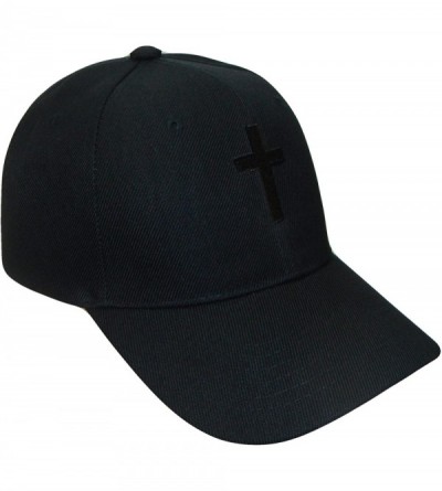 Baseball Caps Christian Cross Religious Theme Baseball Cap (One Size- Black/Black) - CQ12FZ2UD6F $15.40