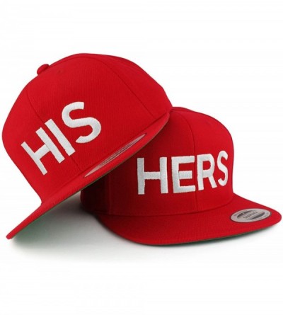 Baseball Caps His and Hers White Embroidered Flat Bill Structured Baseball Cap - Red - CN18D6DN596 $31.02