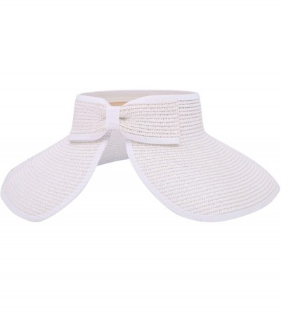 Sun Hats Womens UV Protective Floppy Sun Hat Wide Brim Beach Packable Straw Visor - White - C11803W6ZSQ $11.59