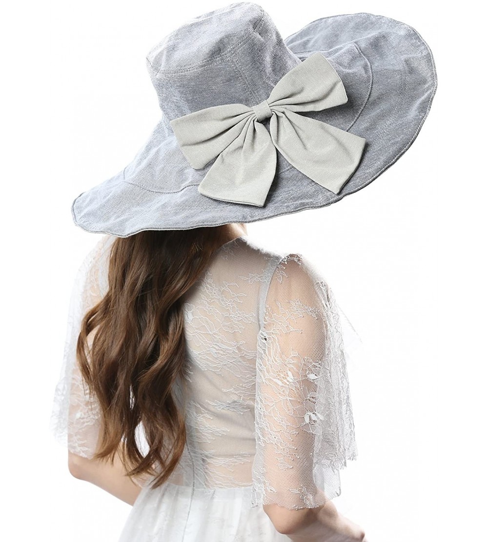 Sun Hats Women's UV Protection 7' Wide Brim 100% Cotton Vacation Beach Sun Hat - Gray - C718E4X8YQT $26.56
