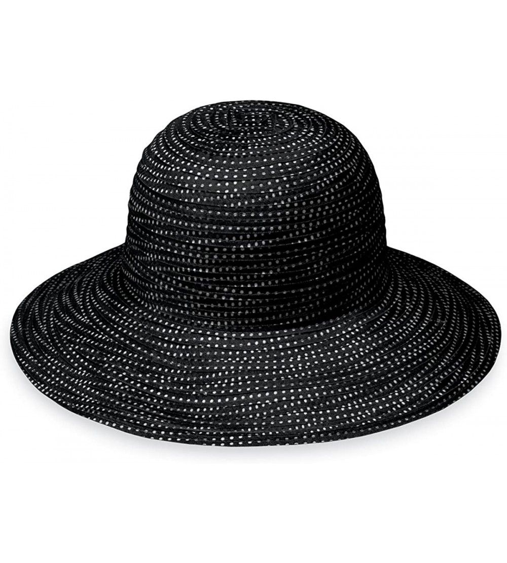 Sun Hats Women's Petite Scrunchie Sun Hat - UPF 50+- Packable for Every Day- Designed in Australia. - Black/White Dots - CN12...