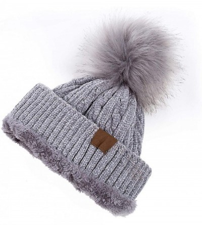 Skullies & Beanies Women Winter Pom Pom Beanie Hats Warm Fleece Lined-Chunky Trendy Cute Chenille Knit Twist Cap - CP18WWN98E...