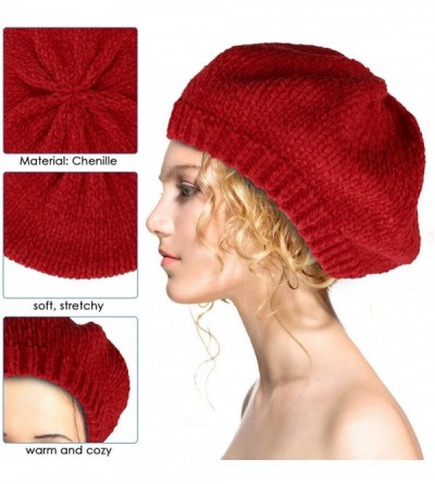 Berets Women Beret Hat-Fashion Pure Color Autumn Winter Warm French Beanie hat Cozy Cap - Red - CV18X08ZGAL $7.07