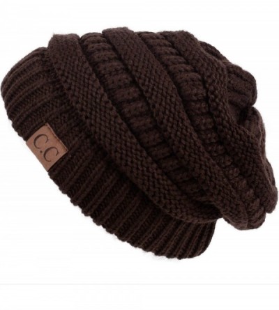Skullies & Beanies Unisex Plain CC Beanie Cap Warm Thick Bubble Knit Winter Ski Hat - Brown - CT18IKE08SD $10.71