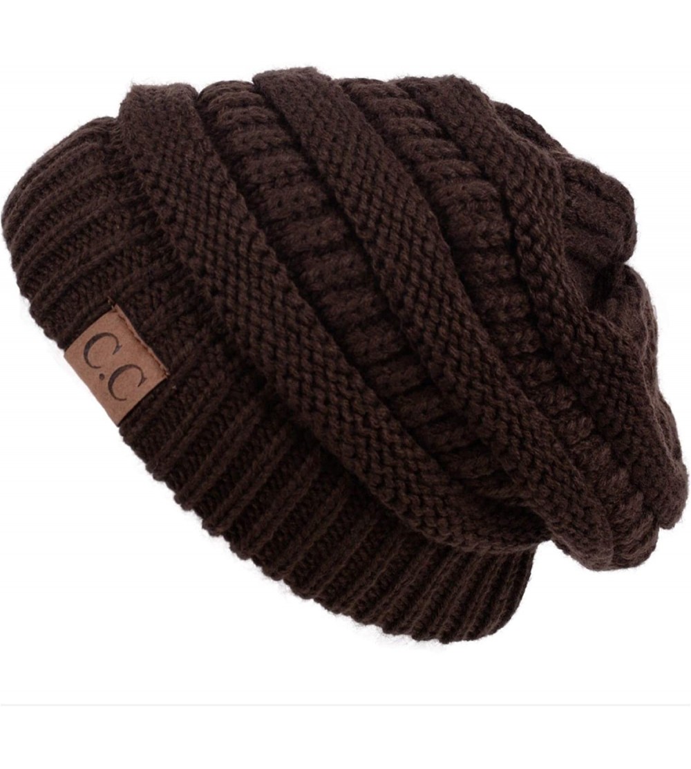 Skullies & Beanies Unisex Plain CC Beanie Cap Warm Thick Bubble Knit Winter Ski Hat - Brown - CT18IKE08SD $10.71
