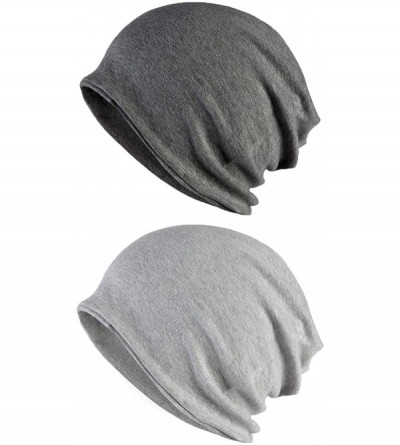 Skullies & Beanies Slouchy Women's Beanie Ponytail Hat Cotton Baggie Long Beanie Hat Skull Cap - Dark Grey&light Grey - CL192...