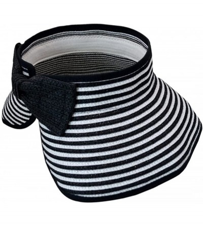 Sun Hats Women & Girls Foldable Roll Up Wide Brim Visor Hat Sports Beach Straw Hat Stripe Sun Cap - Girl Black - CQ18EX3UCUA ...