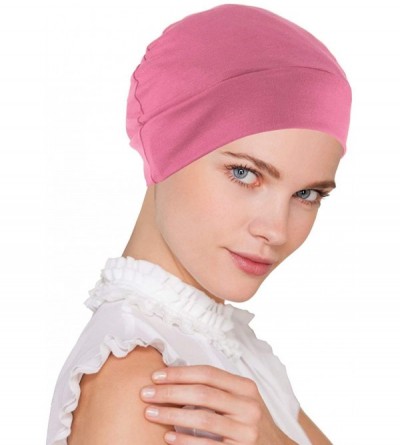 Skullies & Beanies Womens Soft Comfy Chemo Cap and Sleep Turban- Hat Liner for Cancer Hair Loss - 09- Rose Pink - CU186AKI3RS...